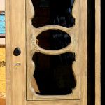 Kitchen door with operable shutter in interim color way