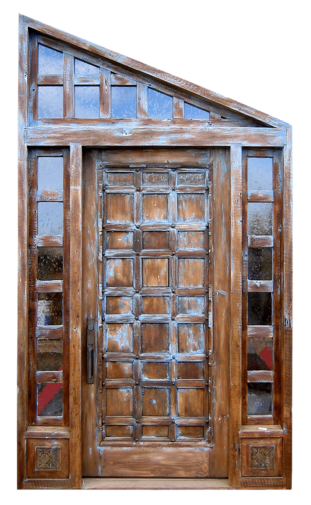 door with angled transom