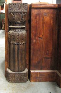 A section of the kitchen island accented with antique columns