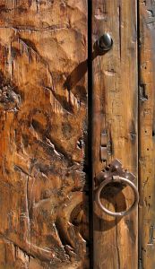 detail of arched rustic door