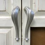 Handle detail on wood refrigerator doors