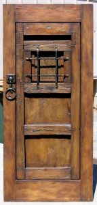rustic door with speakeasy and notched corner deadbolt