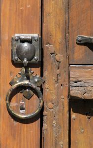 rustic door with notched corner deadbolt