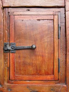 antique mesquite door with shutter with lever latch