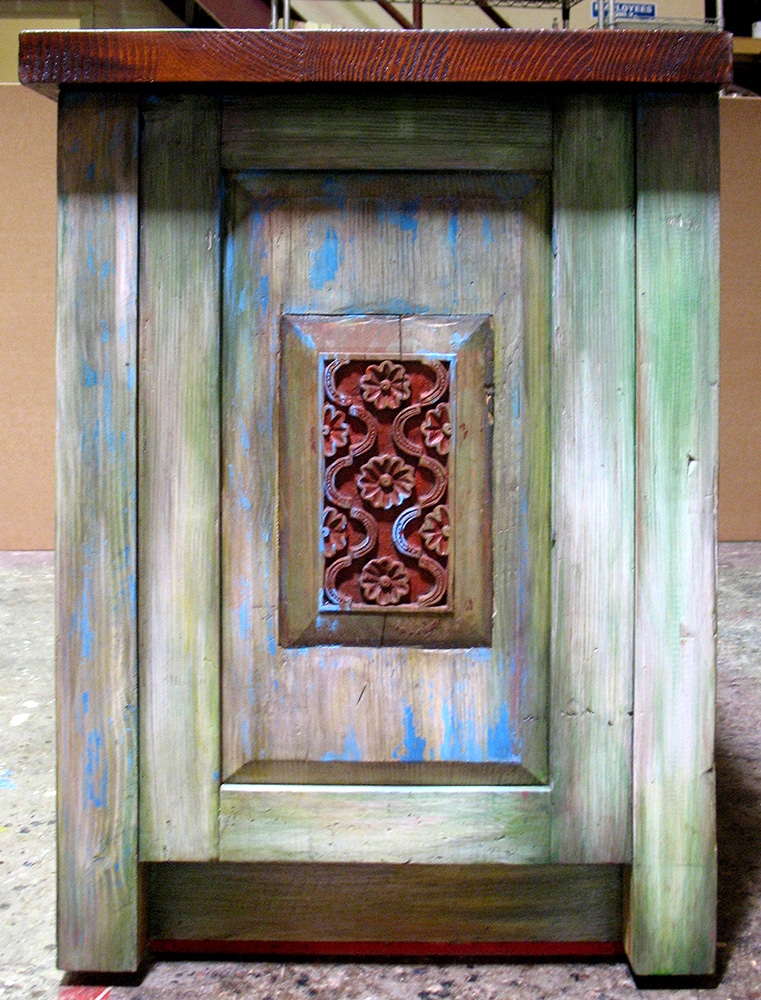 Side of blue and green vanity