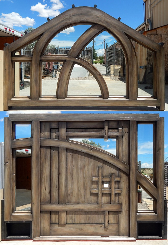 Transom and pintle-hinged door with sidelights