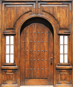 Arched door with rectangular surround