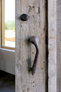 Handle detail on rustic front entry