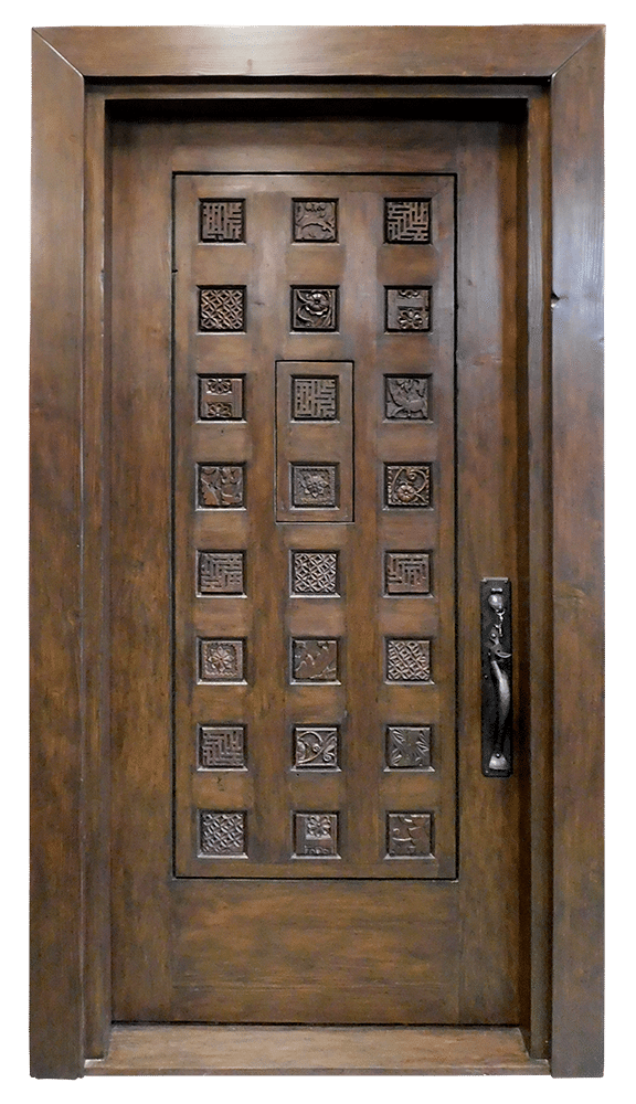 Front entry with carved panels