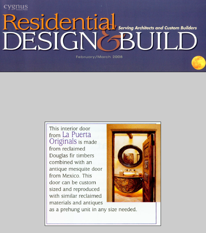 La Puerta Originals featured in Residential Design & Build Magazine