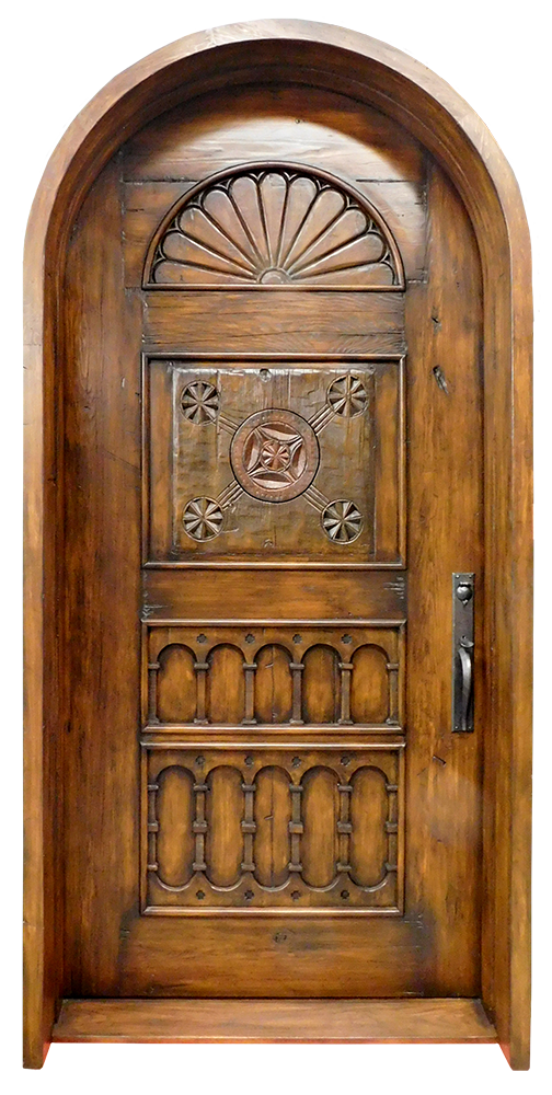 10539-01-Door-Front Arched front entry with carved antique panels