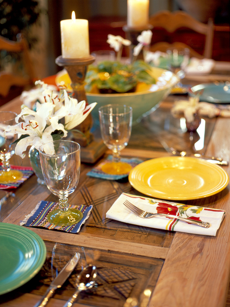 Custom dining table with carved panels