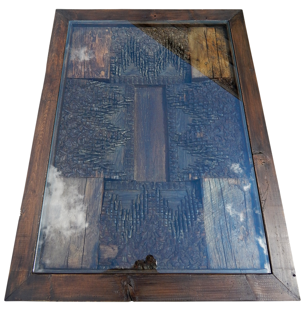 10077-02-Table Coffee table with antique carved panel