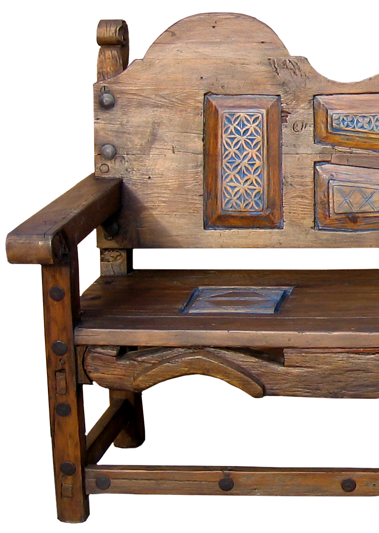 7449A-Bench-crop Detail of bench with carved panels