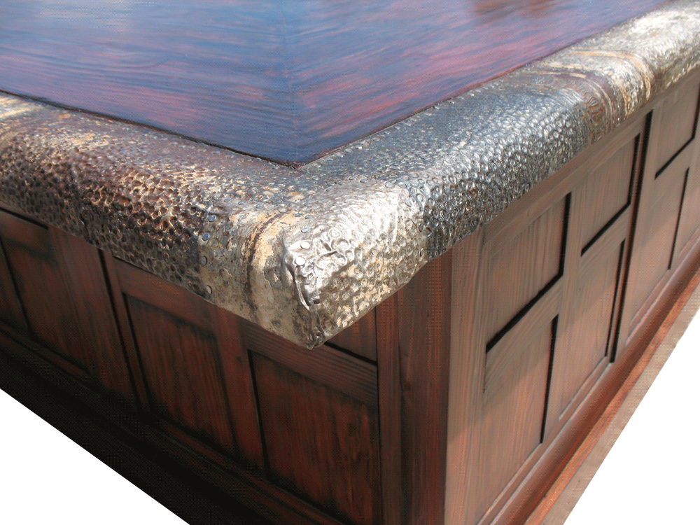 Tin edged bar countertop