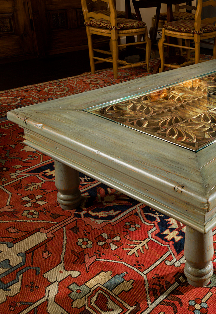 Coffee table with antique grillwork