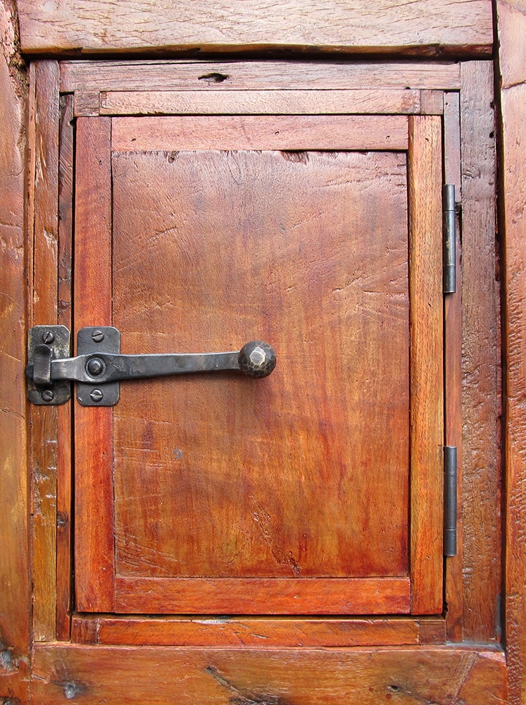 latch-9805-01-crop antique mesquite door with shutter with lever latch