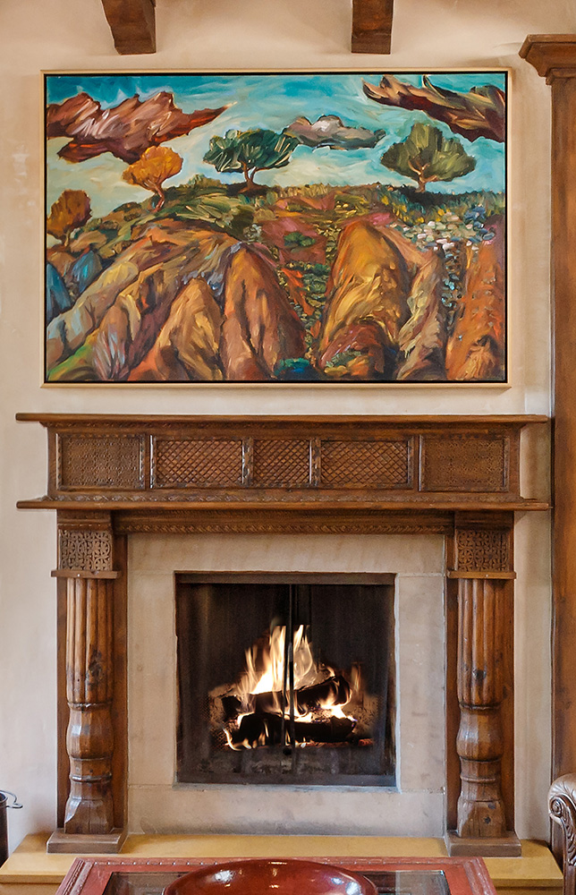 Carved fireplace mantel and surround