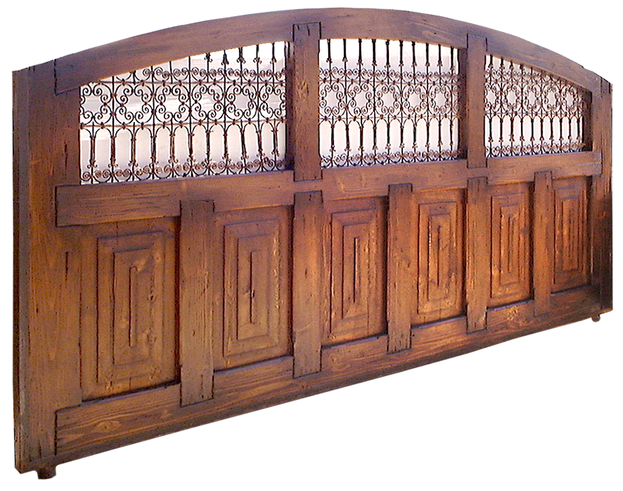 Wooden driveway gate with grillwork