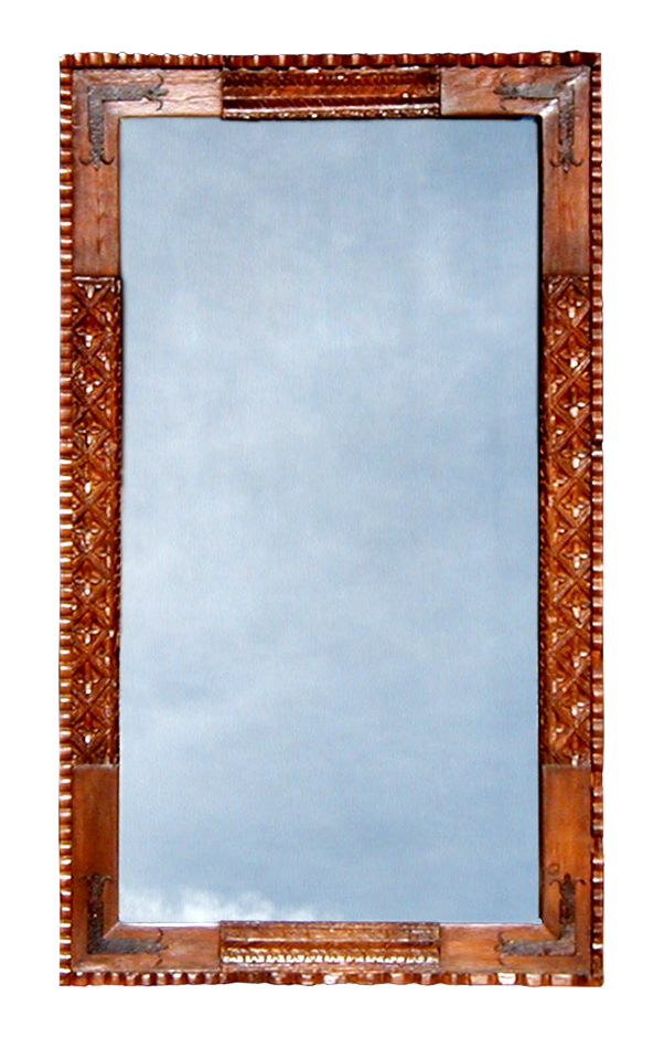 carved mirror with L-strapping
