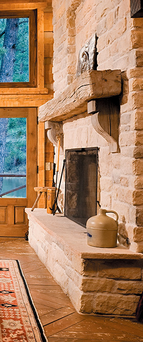 Giant rustic fireplace mantel
