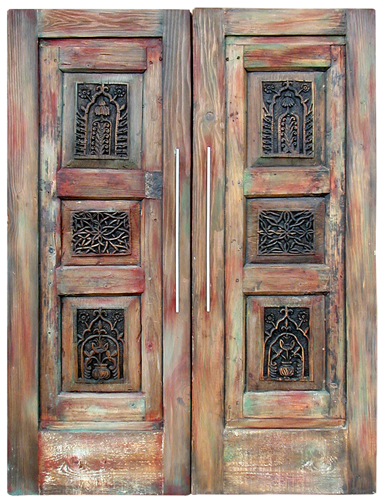7669A-Gate-NC-Front Custom gate with carved panels