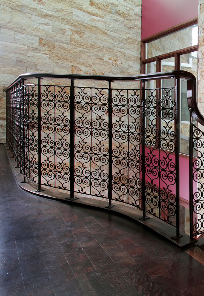 Custom catwalk grill panels with wood hand rail