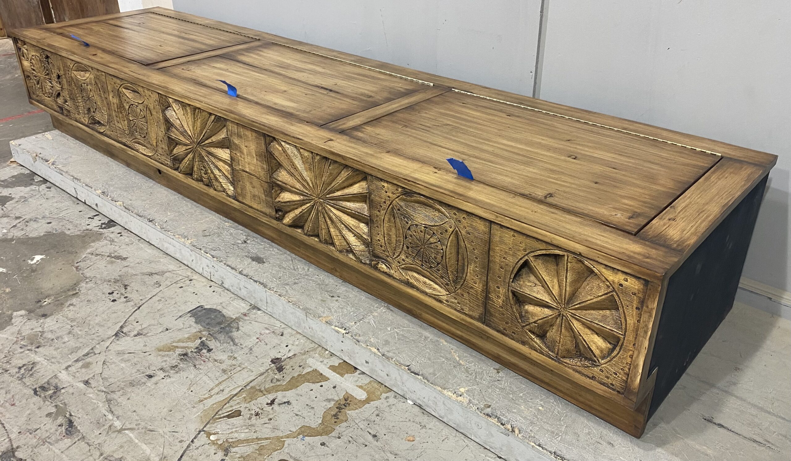 11473-13-side2 Storage Bench with Carved Panels