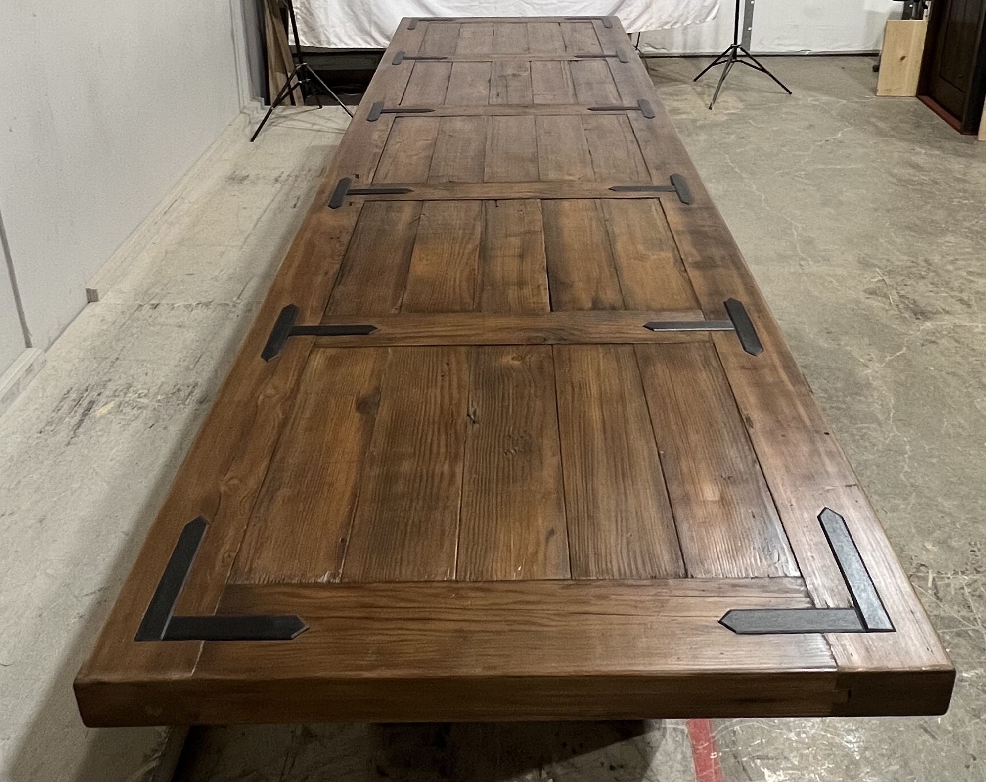 Wooden Table with Inset Metal Straps