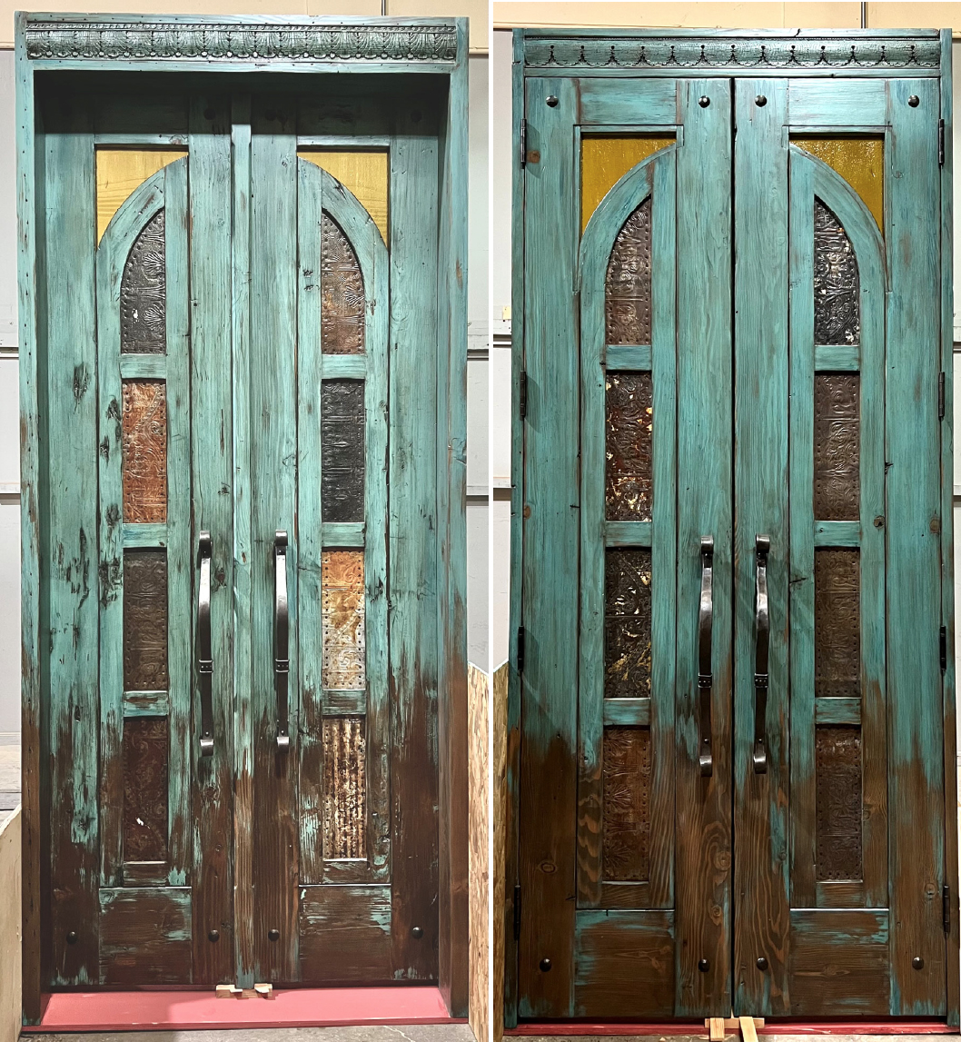 Blue Double Doors with Tin Clad Panels